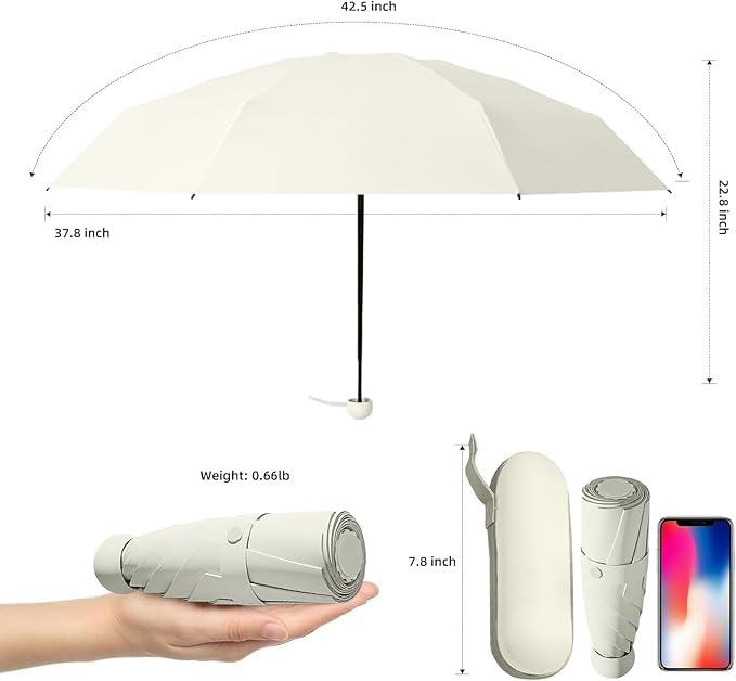 HEMOVIA Umbrella, Mini Folding Windproof & Compact UV Umbrella for Sun Protection Rain Windproof Strong Large 3 Fold for Women Handbags, 3 Fold for Men Women, Stylish & Compact - Image 2