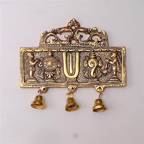 KridayKraft Wall Hanging Tirupati Balaji Symbol Shankh Chakra Tilak with Hanuman ji and garud Statue Gold Plating Antique Decorative for Home & Office Table Showpiece Figurines,R - Image 4