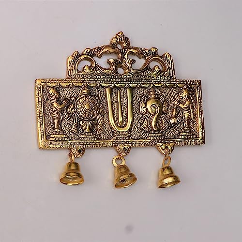 KridayKraft Wall Hanging Tirupati Balaji Symbol Shankh Chakra Tilak with Hanuman ji and garud Statue Gold Plating Antique Decorative for Home & Office Table Showpiece Figurines,R - Image 3
