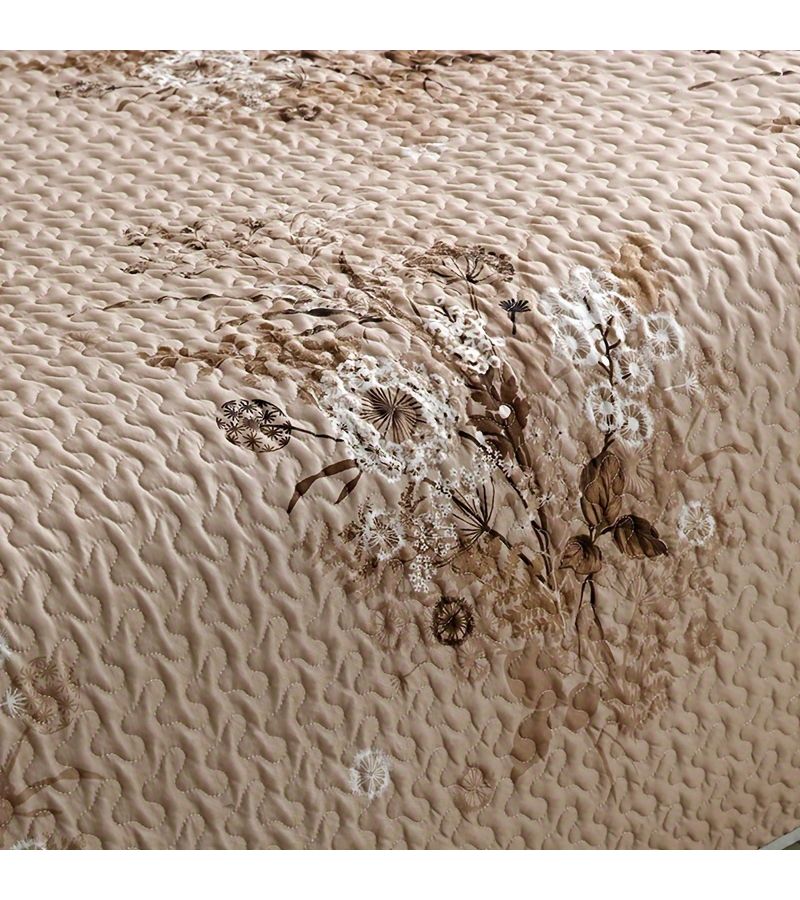 3pcs Fleece Printed Quilted Bed Cover Set For Full Queen Size Bed Dandelion Pattern Khaki - Image 4
