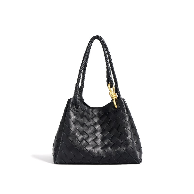 2025 Niche Design New Metal Rope Buckle Woven Tote Bag Single Shoulder Large Bag Satchel Large Capacity Retro Women'S Bag - Image 1