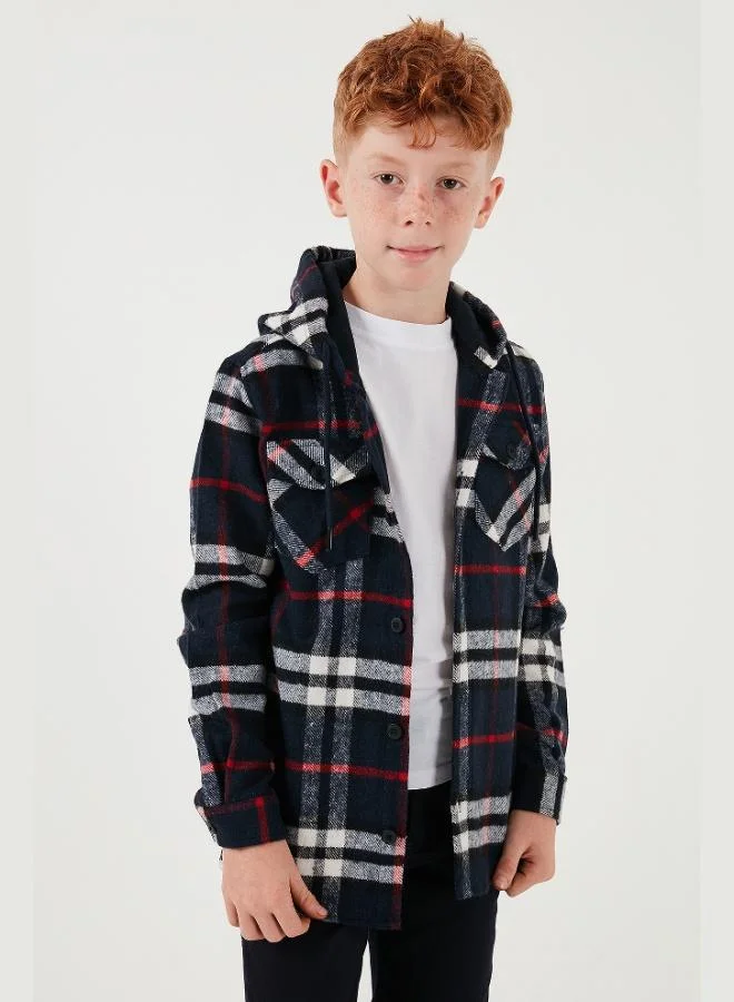 Lela Lela Hooded Double Pocket Plaid Lumberjack Shirt Boy SHIRT CF25W81786
