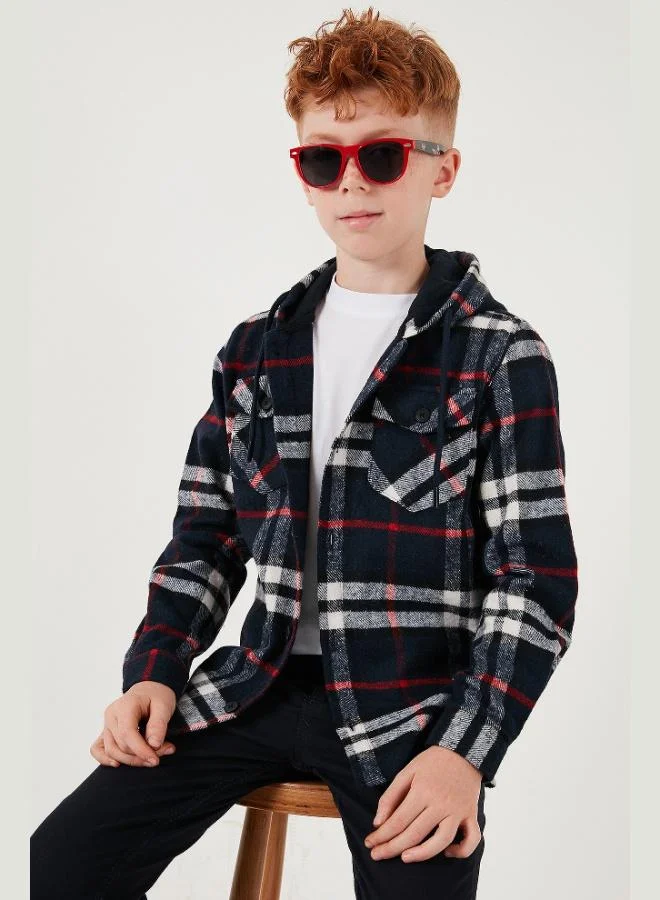 Lela Lela Hooded Double Pocket Plaid Lumberjack Shirt Boy SHIRT CF25W81786