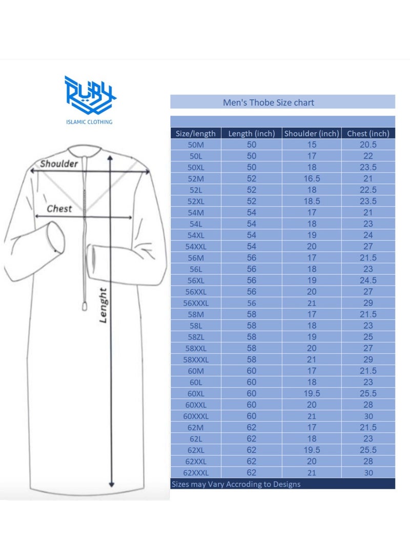 روبي للملابس الإسلامية وب كندورة إماراتي للرجال جبة رجالي قبة دائرية مع تطريز - Image 5