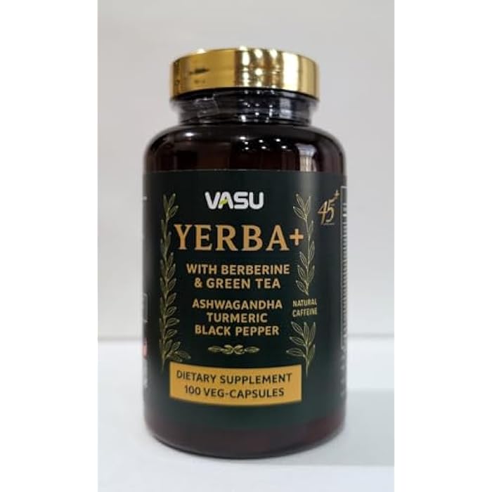 Vasu Yerba+ Yerba Mate Capsules – 9 in 1 Blend with Barberry & Green Tea | with Ashwagandha, Amla, Turmeric & Ginger | Herbal Supplement for Clean Energy, Focus & Digestive Support – 100 Vegan Capsules - Image 5