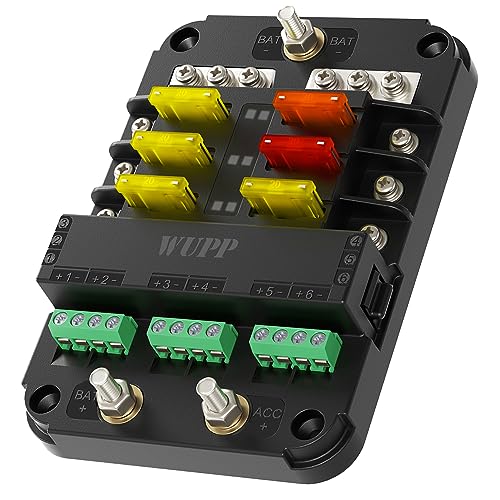 WUPP 12V Fuse Block with Relay, Automotive 6 Circuits Fuse Box with Acc Interface, Universal Fuse Block and Relay Kit for Cars Trucks Marine Boat - Image 1