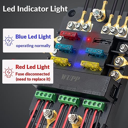 WUPP 12V Fuse Block with Relay, Automotive 6 Circuits Fuse Box with Acc Interface, Universal Fuse Block and Relay Kit for Cars Trucks Marine Boat - Image 2
