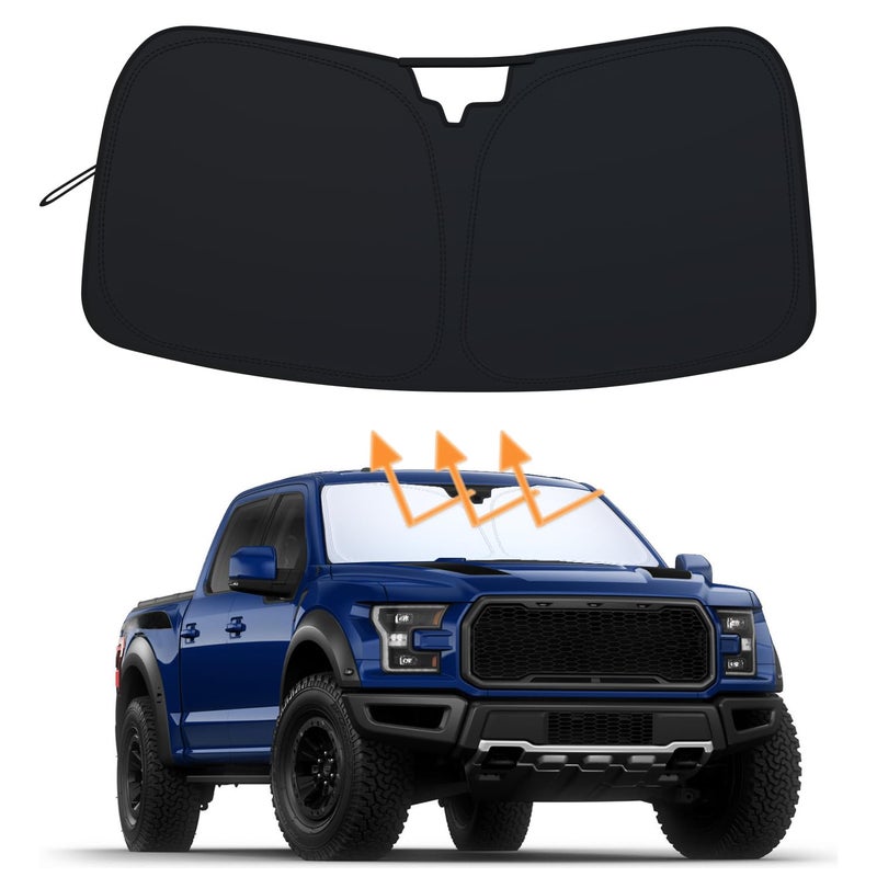 PIMCAR غطاء شمس لزجاج السيارة PIMCAR لفورد F150 2021-2026 | حماية ممتازة من الأشعة فوق البنفسجية والحرارة 310T عاكسة | غطاء شمس قابل للطي مع حقيبة تخزين، واقي لوحة القيادة - Image 1