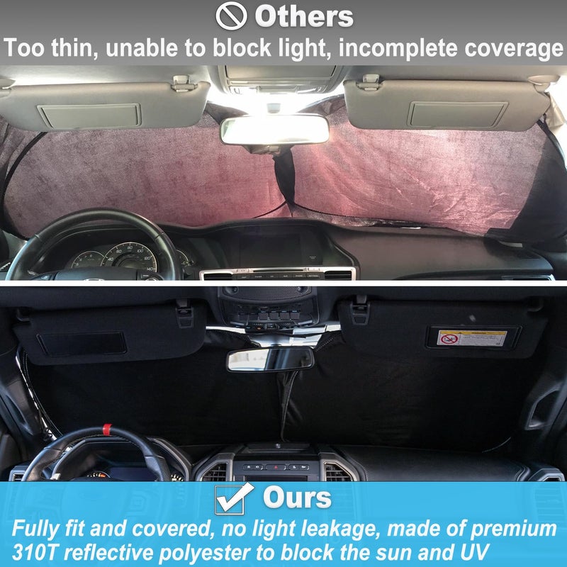 PIMCAR غطاء شمس لزجاج السيارة PIMCAR لفورد F150 2021-2026 | حماية ممتازة من الأشعة فوق البنفسجية والحرارة 310T عاكسة | غطاء شمس قابل للطي مع حقيبة تخزين، واقي لوحة القيادة - Image 3