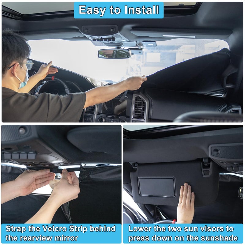PIMCAR غطاء شمس لزجاج السيارة PIMCAR لفورد F150 2021-2026 | حماية ممتازة من الأشعة فوق البنفسجية والحرارة 310T عاكسة | غطاء شمس قابل للطي مع حقيبة تخزين، واقي لوحة القيادة - Image 5