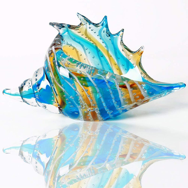 EUSTUMA Hand Blown Glass Conch Figurines OrnamentSea Animal Ornament for Home DecorSea Animals Collection for Birthday GiftGlass Seashell