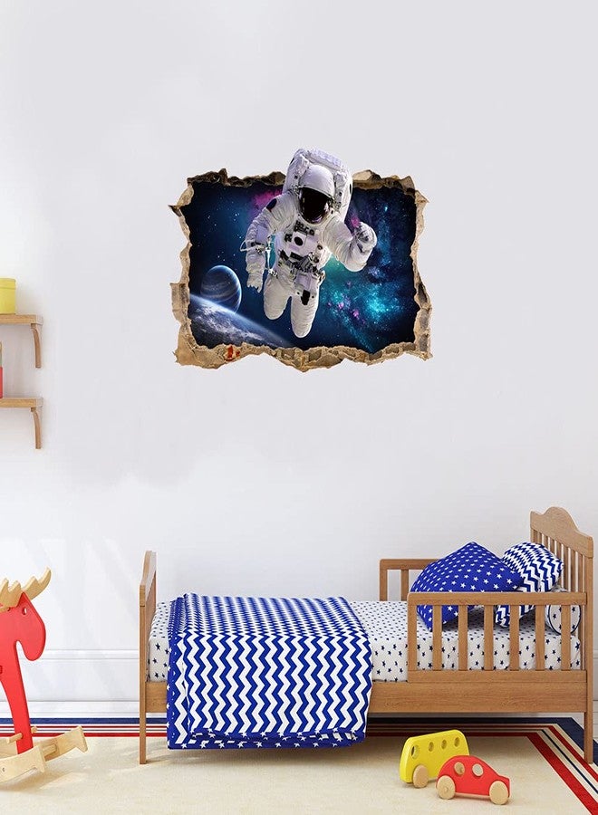 YOWOCAL 3D Astronaut Fake Windows Wall Sticker, Removable Spaceman Windows Wall Decals for Kids Bedroom Living Room Study TV Background Decoration,28"x18" - Image 4