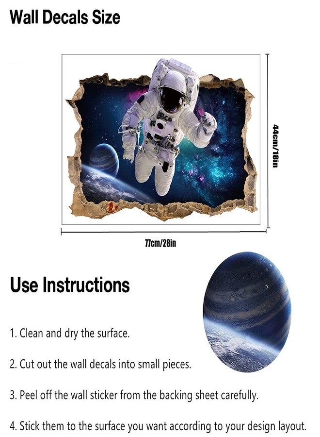 YOWOCAL 3D Astronaut Fake Windows Wall Sticker, Removable Spaceman Windows Wall Decals for Kids Bedroom Living Room Study TV Background Decoration,28"x18" - Image 3