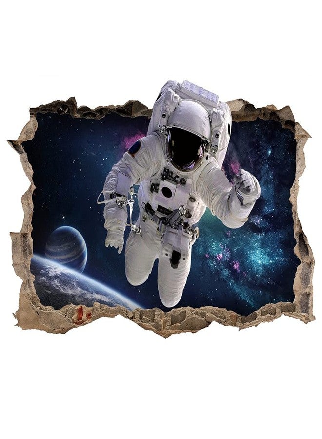 YOWOCAL 3D Astronaut Fake Windows Wall Sticker, Removable Spaceman Windows Wall Decals for Kids Bedroom Living Room Study TV Background Decoration,28"x18" - Image 1