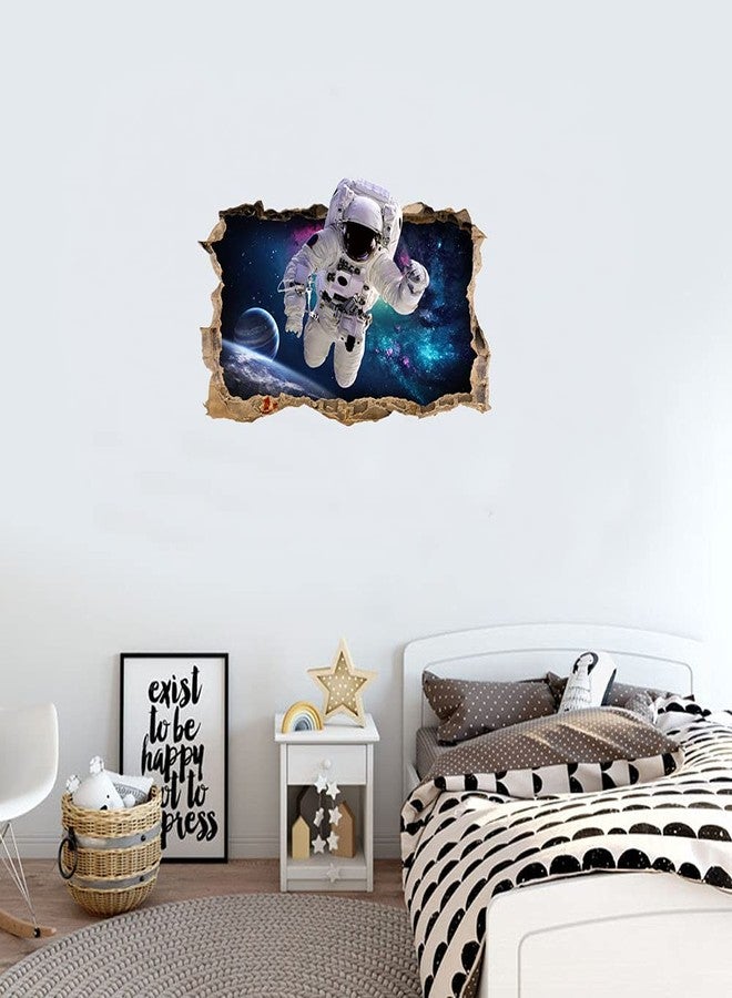YOWOCAL 3D Astronaut Fake Windows Wall Sticker, Removable Spaceman Windows Wall Decals for Kids Bedroom Living Room Study TV Background Decoration,28"x18" - Image 2