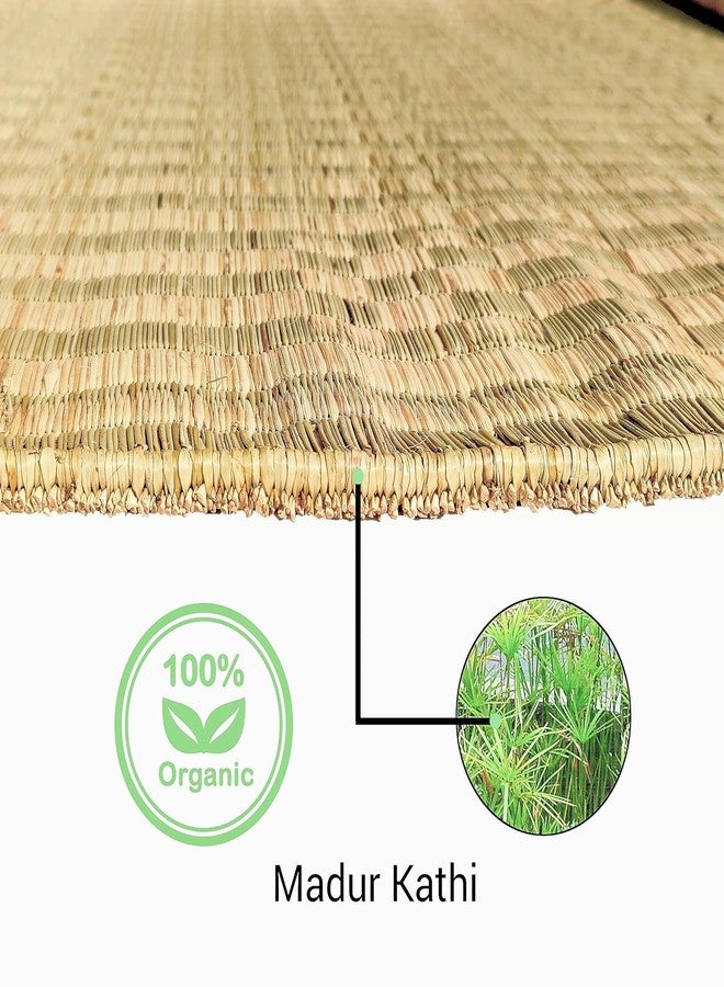 ORRIC Handmade Double Layered chatai madur kusha Grass mat korai pai Organic Yoga mat as Floor mat (50 X 72) - Image 4