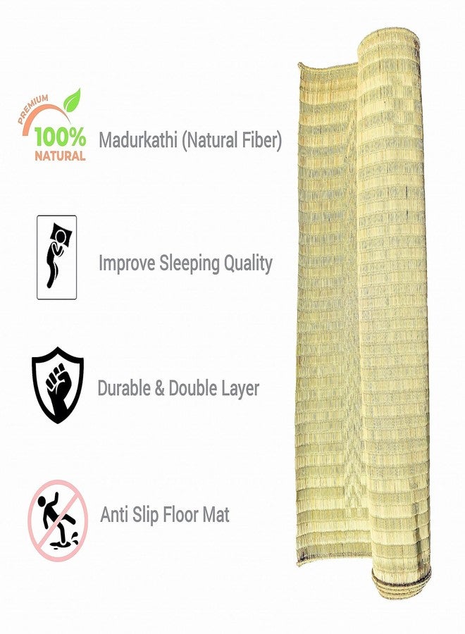 ORRIC Handmade Double Layered chatai madur kusha Grass mat korai pai Organic Yoga mat as Floor mat (50 X 72) - Image 3