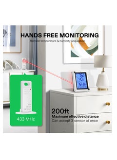 SYOSI Indoor Outdoor Thermometer, Digital Thermometer and Hygrometer with 3 Remote Sensors, Touch Wireless Digital Hygrograph, Temperature and Humidity Monitor Indoor Outdoor Weather Clock  - Image 4