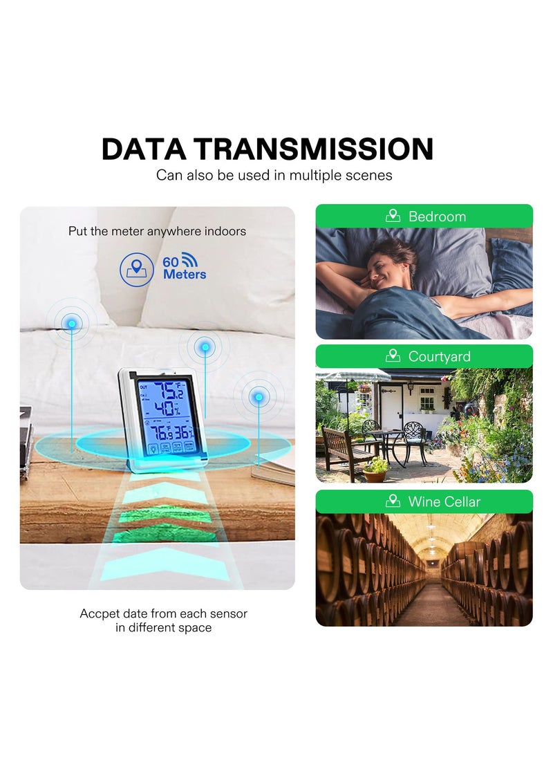 Indoor Outdoor Thermometer, Digital Thermometer and Hygrometer with 3 Remote Sensors, Touch Wireless Digital Hygrograph, Temperature and Humidity Monitor Indoor Outdoor Weather Clock