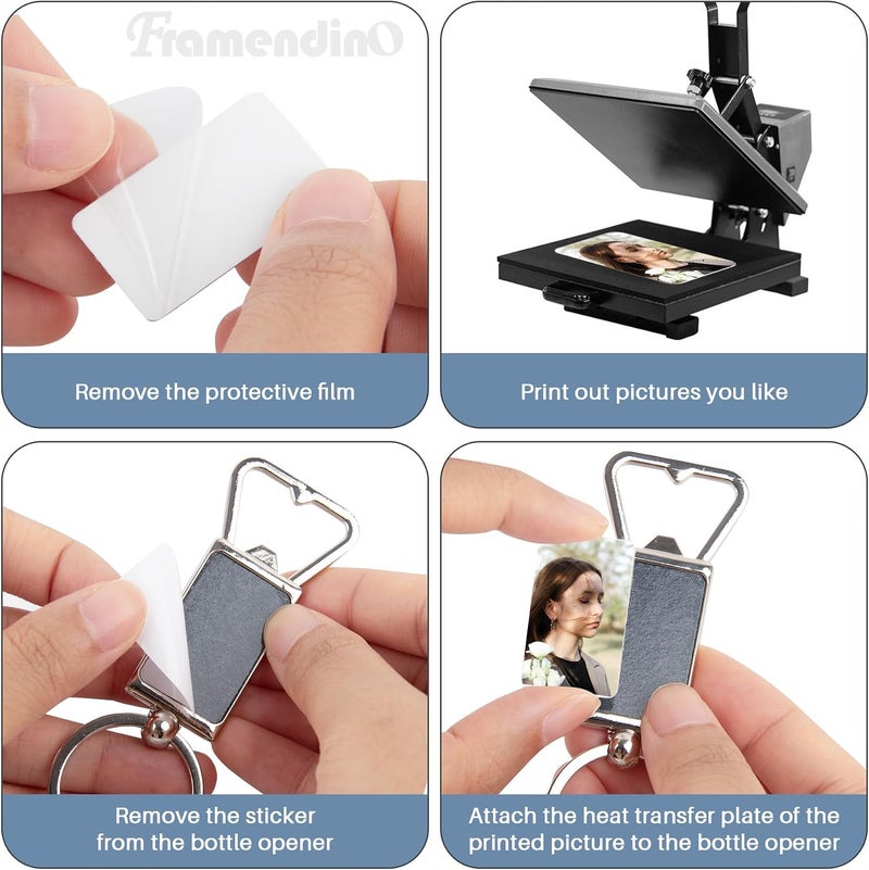 Framendino, 20 Pack Sublimation Blank Keychains Metal Bottle Opener Transfer Rectangle Aluminum Keychain Key Rings for DIY Custom Personalized Sublimation Photo - Image 5