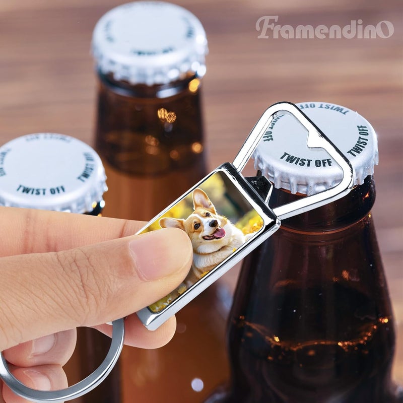 Framendino, 20 Pack Sublimation Blank Keychains Metal Bottle Opener Transfer Rectangle Aluminum Keychain Key Rings for DIY Custom Personalized Sublimation Photo - Image 3