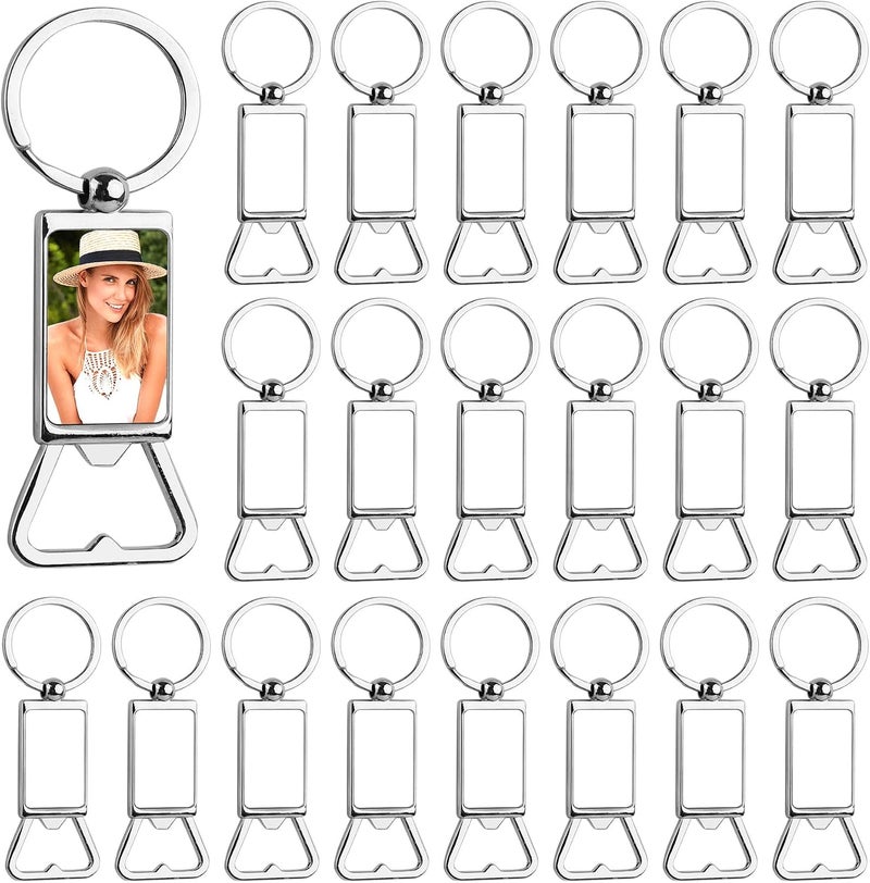 Framendino, 20 Pack Sublimation Blank Keychains Metal Bottle Opener Transfer Rectangle Aluminum Keychain Key Rings for DIY Custom Personalized Sublimation Photo - Image 1