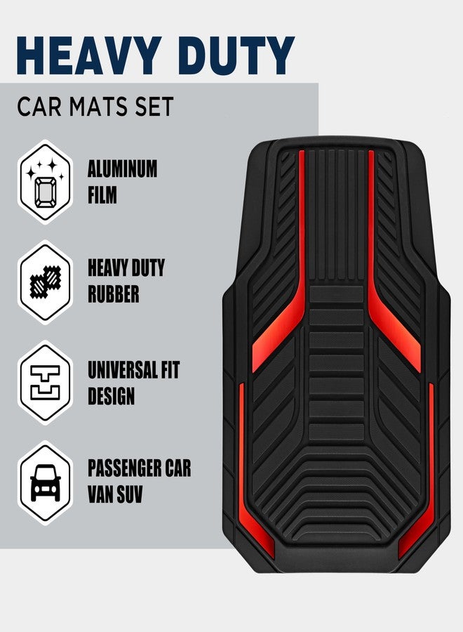 PIC AUTO Heavy Duty Rubber Floor Mats, Red Aluminum Film Car Mats Set, Front and Rear Car Mats with Anti-Slip Backing, All Weather Protection, Trim-to-Fit for Automotive SUV, Sedan, Van - Image 2