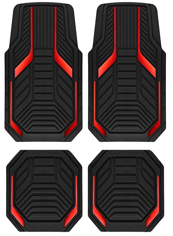 PIC AUTO Heavy Duty Rubber Floor Mats, Red Aluminum Film Car Mats Set, Front and Rear Car Mats with Anti-Slip Backing, All Weather Protection, Trim-to-Fit for Automotive SUV, Sedan, Van - Image 1
