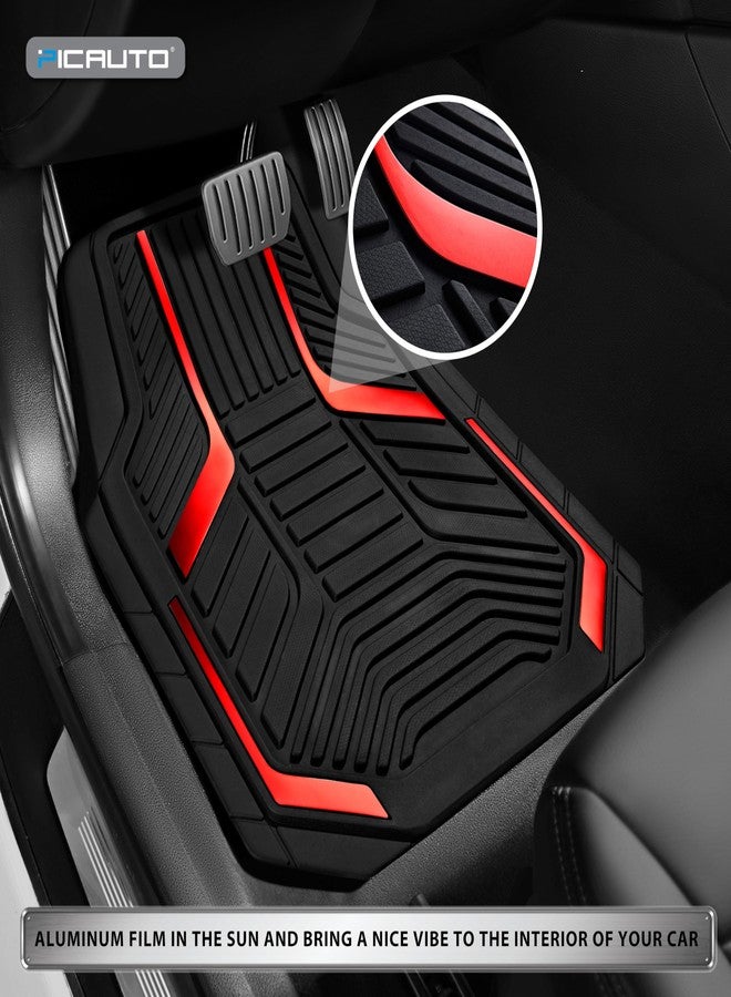 PIC AUTO Heavy Duty Rubber Floor Mats, Red Aluminum Film Car Mats Set, Front and Rear Car Mats with Anti-Slip Backing, All Weather Protection, Trim-to-Fit for Automotive SUV, Sedan, Van - Image 3