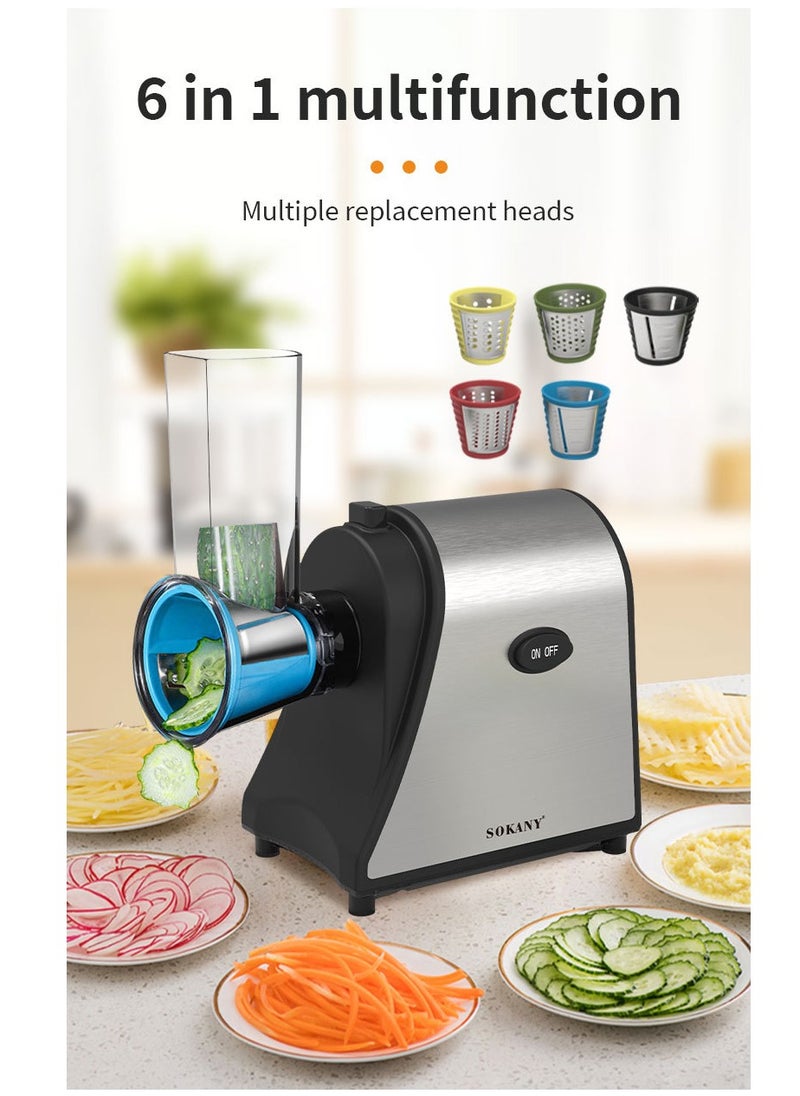sokany - Electric Cheese Grater, 1000W Electric Slicer Chopper, Multi Grater, Fruit Cutter, Vegetable Slicer, Shredder, Food Processor with 5 Blades Set SK-1178 Black - Image 1