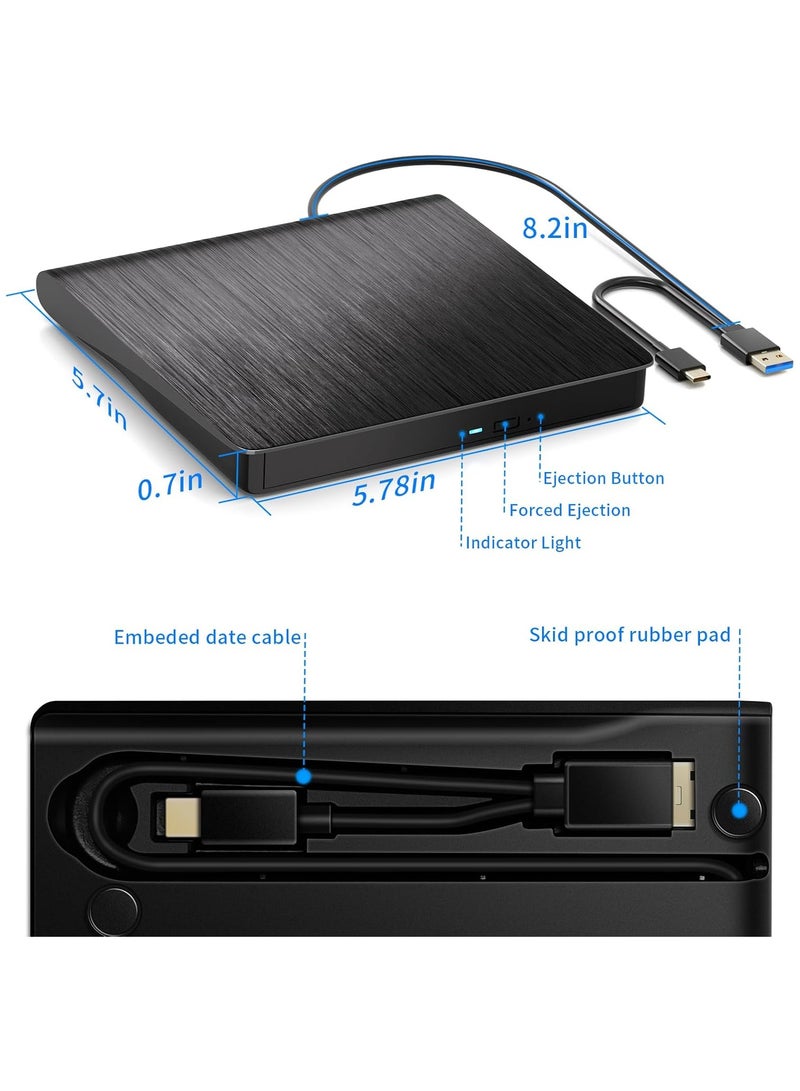 NNEWVANTE محرك أقراص DVD خارجي متوافق مع قراءة أقراص DVD و CD، مناسب لمنفذ USB3.0 و Type-C، ويندوز XP/7/8/10/11 وماك أو إس، صامت وعالي السرعة - Image 4