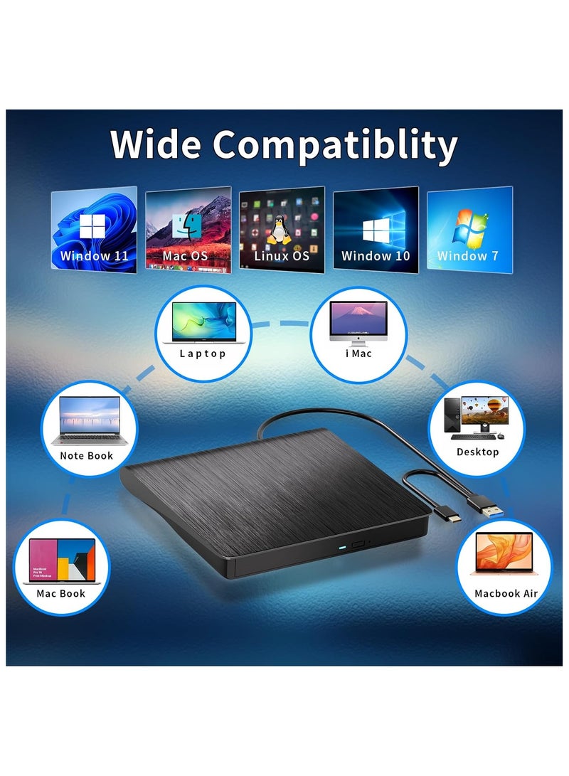 NNEWVANTE محرك أقراص DVD خارجي متوافق مع قراءة أقراص DVD و CD، مناسب لمنفذ USB3.0 و Type-C، ويندوز XP/7/8/10/11 وماك أو إس، صامت وعالي السرعة - Image 5