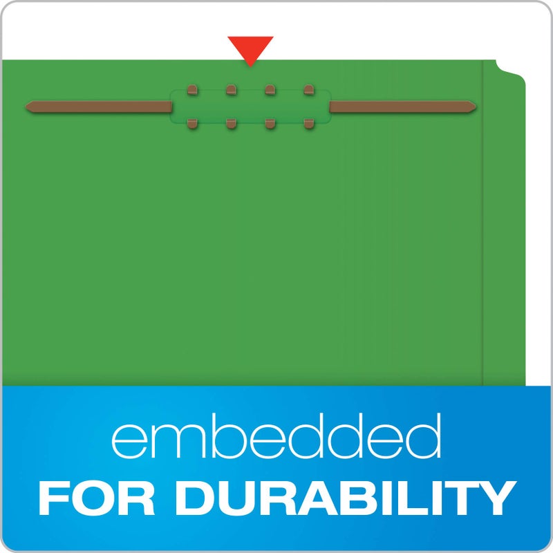 Pendaflex Fastener Folders, 2 Fasteners, Letter Size, Green, 1/3 Cut Tabs in Left, Right, Center Positions, 50 per Box (22140GW) - Image 3