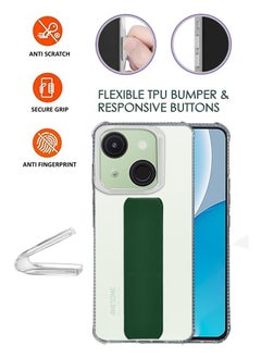 NAFCO For Itel A50c - Transparent Hand Grip Foldable Magnetic Kickstand Wrist Strap Finger Grip Shockproof Cover Compatible For Itel A50c - Clear / Green  - Image 2