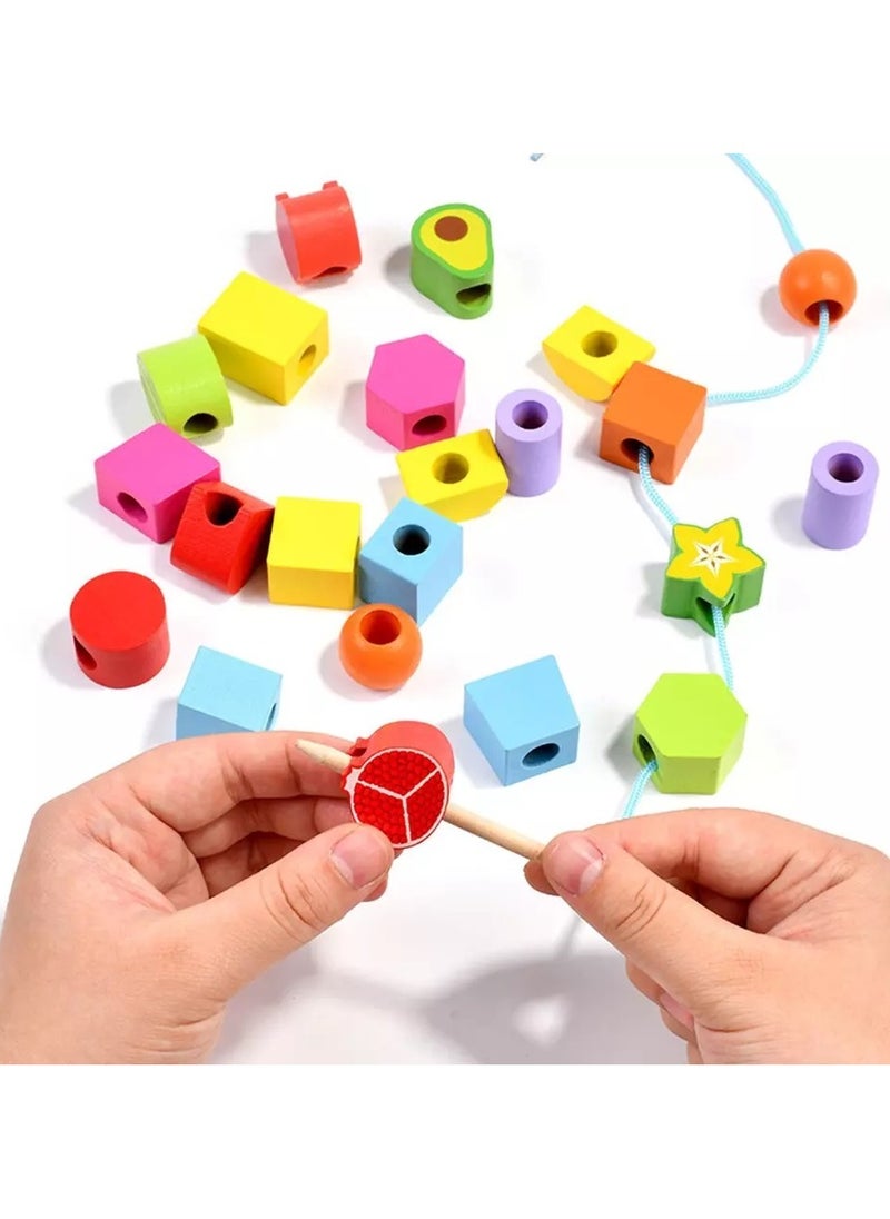Montessori Toys Educational Puzzles Wooden Sorting Stacking Blocks Pattern Sequencing 2 3 4 5 Year Olds Motor Skills Development Cognitive for Preschool Shape Size Color Colour Recognition Intelligent ​Block Column Tower Classic Stacker ​Builder Lacing Strings Birthday Gifts Boys Girls Toddlers Preschoolers Kids Nursery School Party Favors
