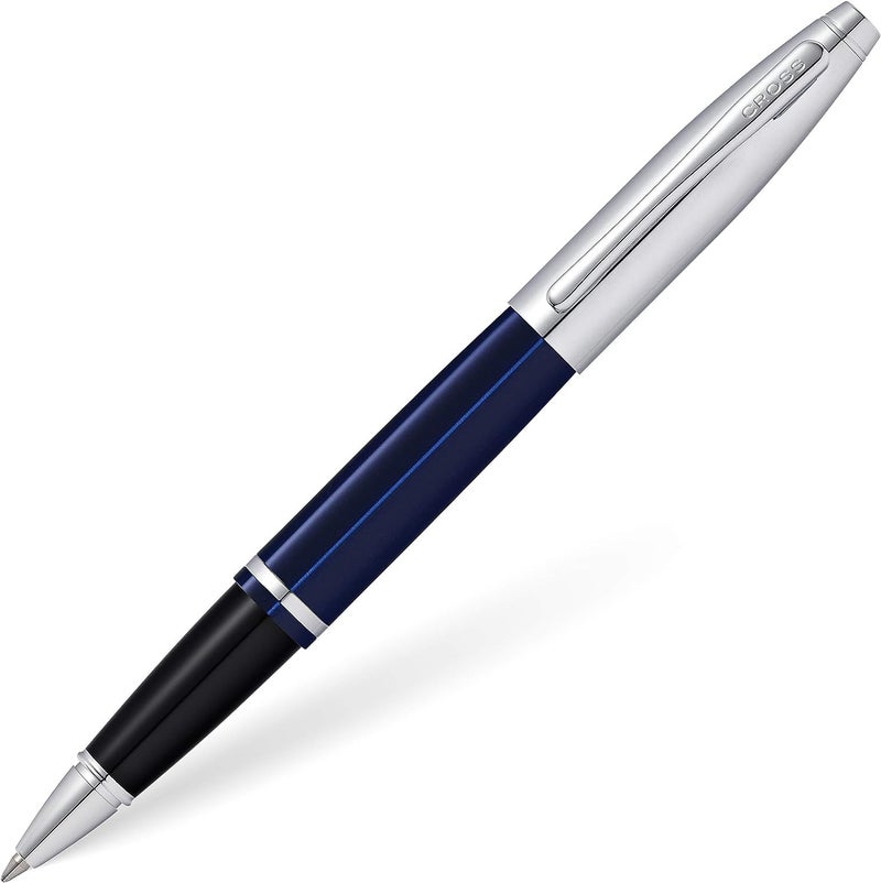 Cross Calais Refillable Rollerball Pen Presented in a Luxury Gift Box - Medium Point, Black Ink, Chrome & Blue - Image 1