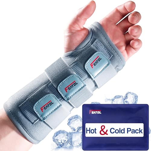 FEATOL Wrist Brace Carpal Tunnel, Night Support Brace with Wrist Splint, Adjustable Straps, Hot/Ice Pack for Women and Men, Left Hand, Small/Medium, Tendinitis, Arthritis, Pain Relief - Image 1