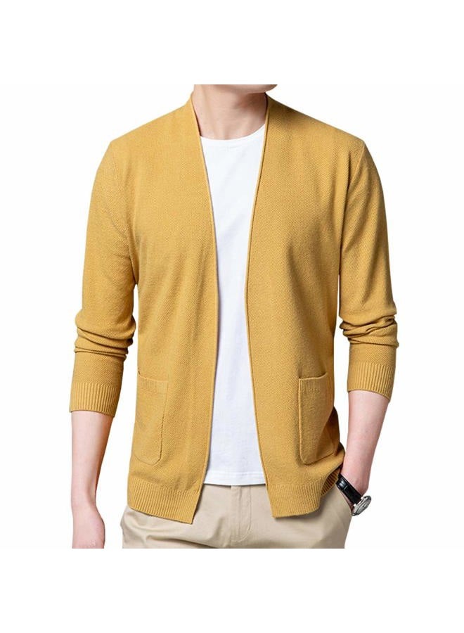 Womleys Mens Casual Open Front Long Sleeve Cotton Cardigan Sweater, A-yellow, S - Image 1