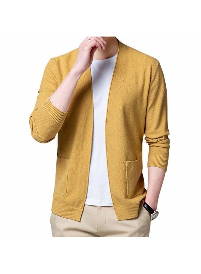 Womleys Mens Casual Open Front Long Sleeve Cotton Cardigan Sweater, A-yellow, S - Image 2
