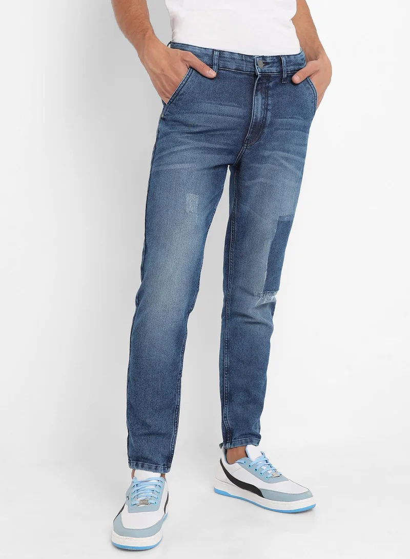 Campus Sutra  Men's Blue Distressed Patterned Denim Jeans for Men | Best Price UAE