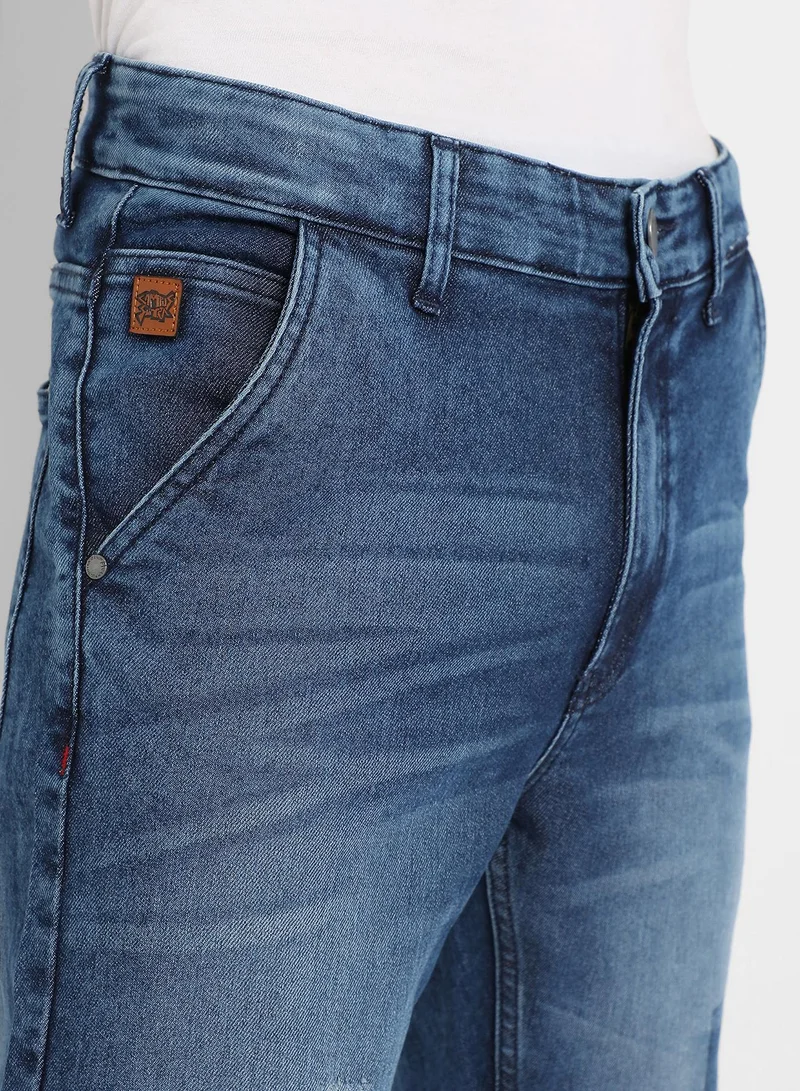 Campus Sutra  Men's Blue Distressed Patterned Denim Jeans for Men | Best Price UAE