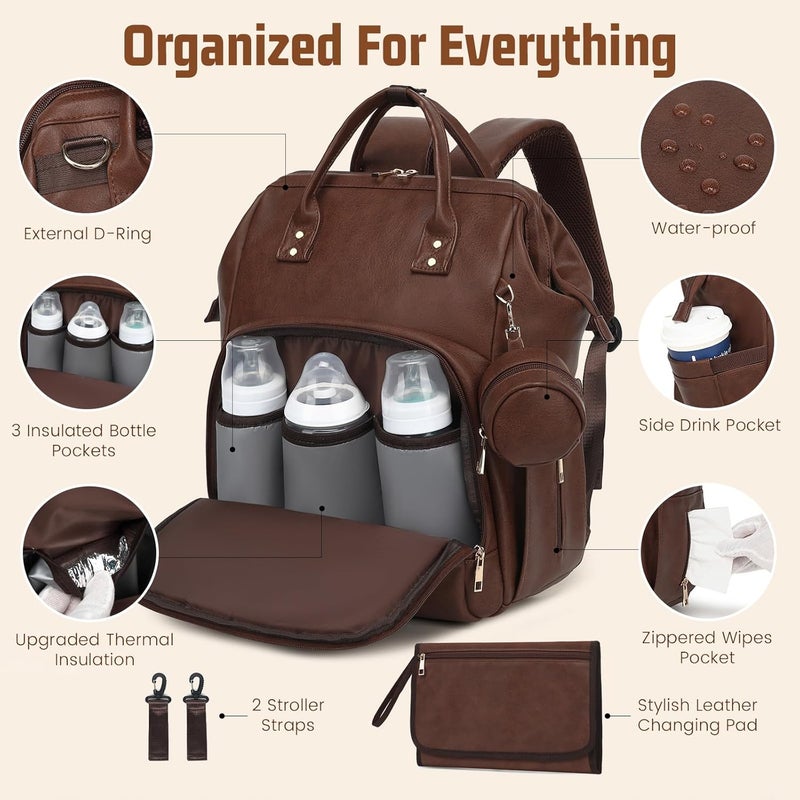 ROSEGIN Premium Vegan Leather Diaper Bag Backpack with Waterproof Changing Pad - Image 3