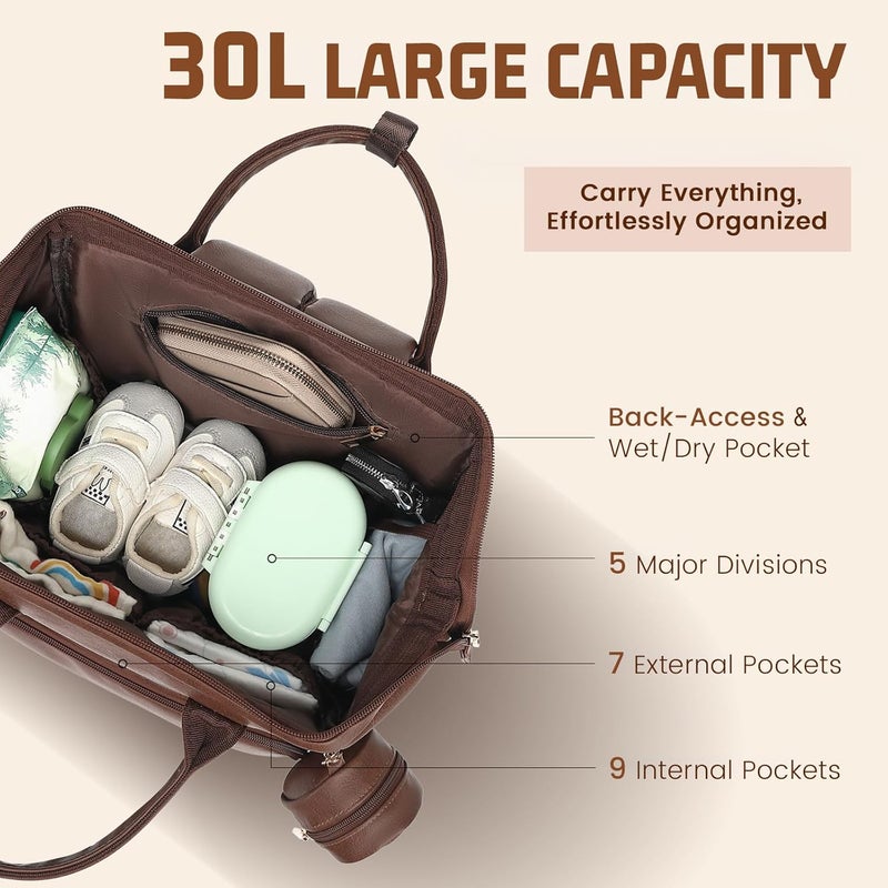 ROSEGIN Premium Vegan Leather Diaper Bag Backpack with Waterproof Changing Pad - Image 2