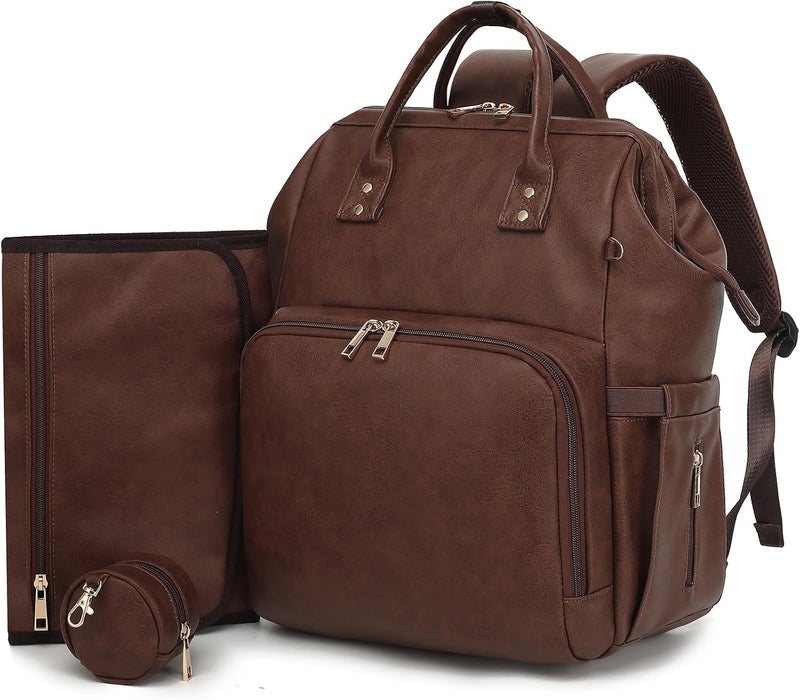 ROSEGIN Premium Vegan Leather Diaper Bag Backpack with Waterproof Changing Pad - Image 1