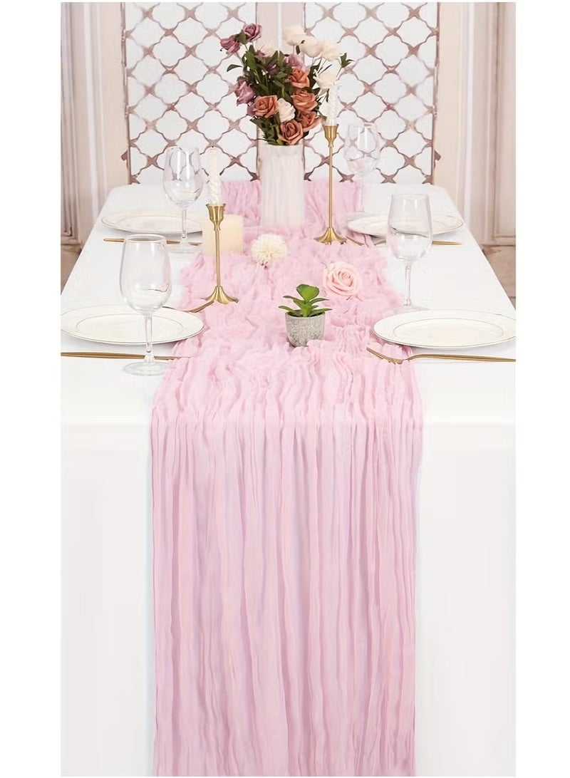 الجيموسي وردي مفرش طاولة شفاف وردي اللون شفاف ناعم من قماش شاش شفاف مجعد ناعم لحفل تعميد طفل في عيد ميلاده لحفل زفاف، قطعة زينة مركزية للمائدة - Image 2