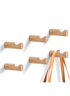 KASTWAVE Wooden Wall Hook, 6-Pack Coat Hook Wall Mount Decorative Wooden Hook Coat and Hat Hanger Bath Towel Hook for Hanging Coat Hats and Bags, with Screws (Beech)  - Image 1