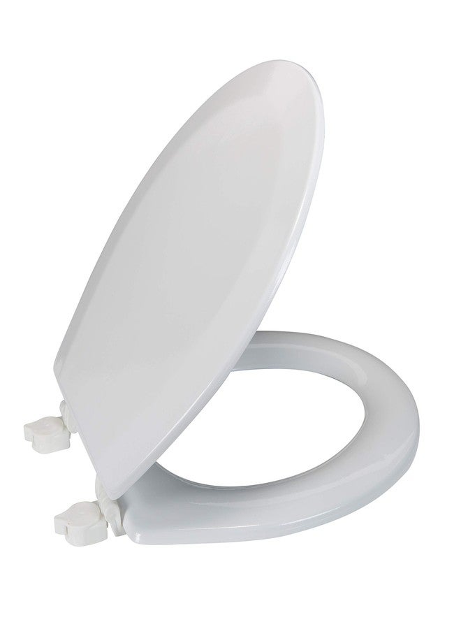 Bath Bliss Beveled Standard Round Toilet Seat | Wooden | Resists Peeling and Chipping | Adjustable Quick Attach Non-Slip Hinges | White - Image 1