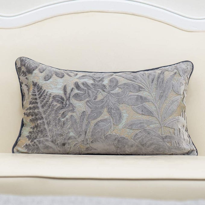 12 x 20 Inch Gray Silver Rectangle Maple Leaf Pillow Embroidery Cut Velvet Cushion Case Luxury Modern Lumbar Throw Pillow Cover Decorative Pillow for Couch Sofa Living Room Bedroom Car