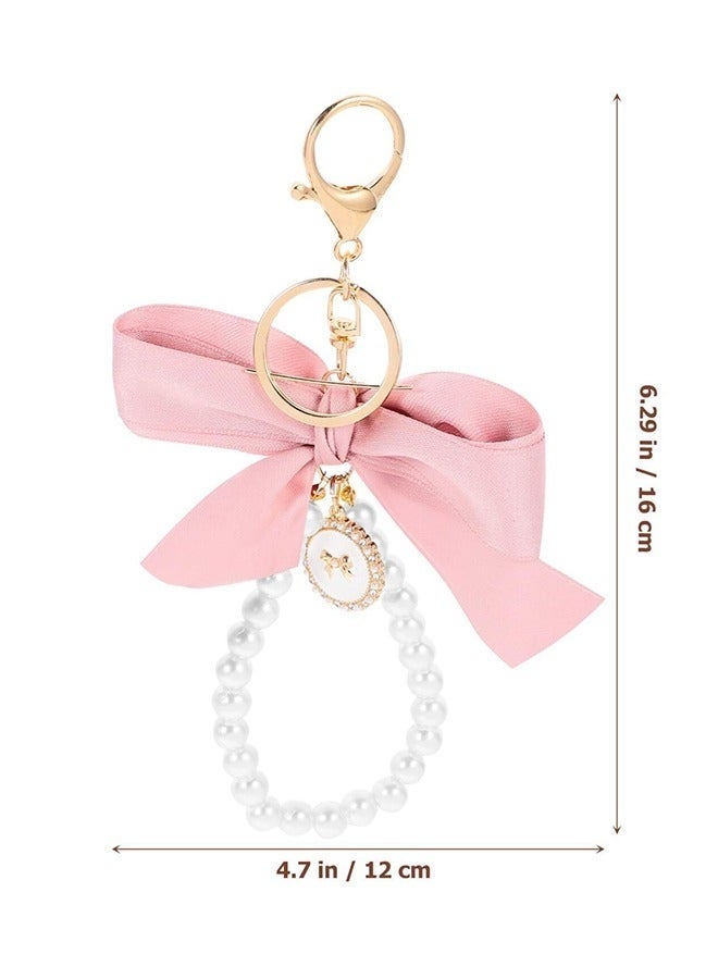 سلسلة مفاتيح على شكل فيونكة من قطعتين، سلسلة مفاتيح لطيفة على شكل معصم من اللؤلؤ لمفاتيح السيارة، إكسسوارات سلسلة مفاتيح على شكل فيونكة، للنساء والفتيات، حقائب اليد، حقائب الظهر، المحفظة، أساور سلسلة المفاتيح اللطيفة - Image 3