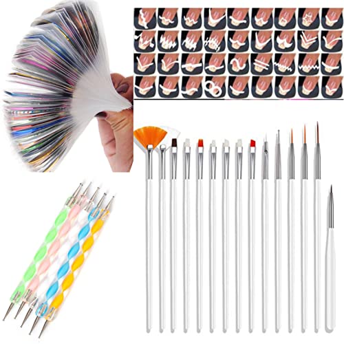 COSLIFESTORE 80PCS DIY Nail Art Kit – Nail Tapes, Nail Art Brushes, Dotting Tools & French Tip Stickers, Complete Nail Art Accessories Set for Women & Girls - Image 1